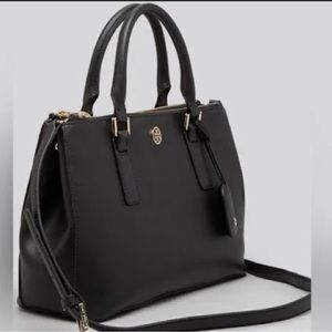 Tory Burch Robinson Double Zip Tiger's Eye Leather Tote.